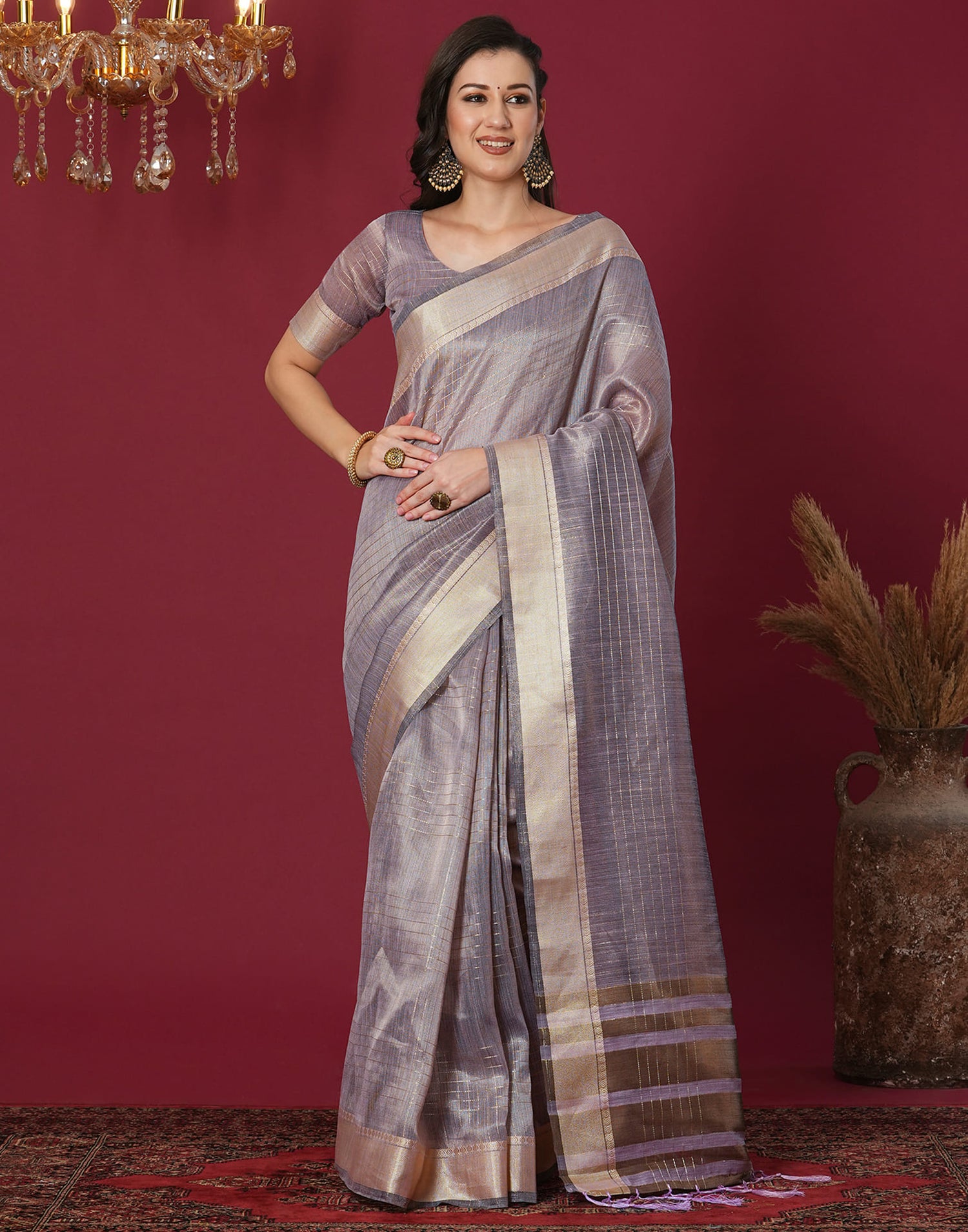 Mauve Organza Weaving Mangalagiri Saree