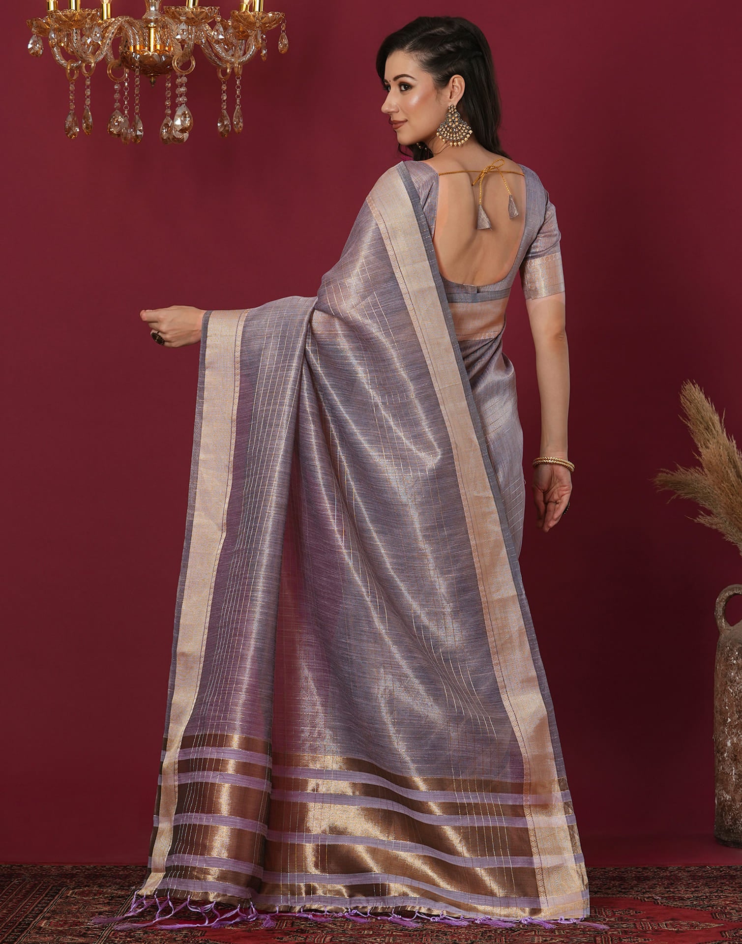 Mauve Organza Weaving Mangalagiri Saree