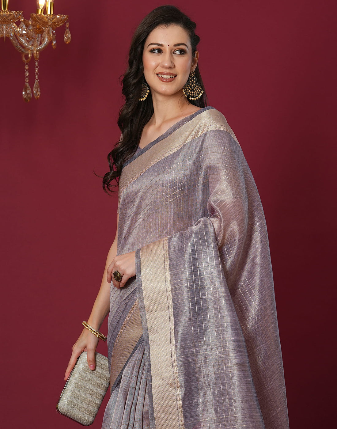 Lavender Organza Woven Saree