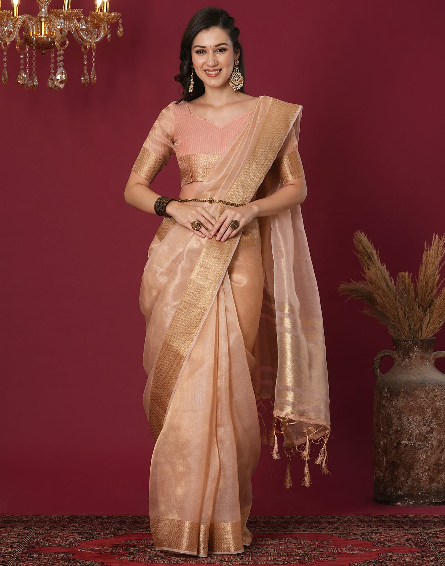 Cream Organza Weaving Mangalagiri Saree