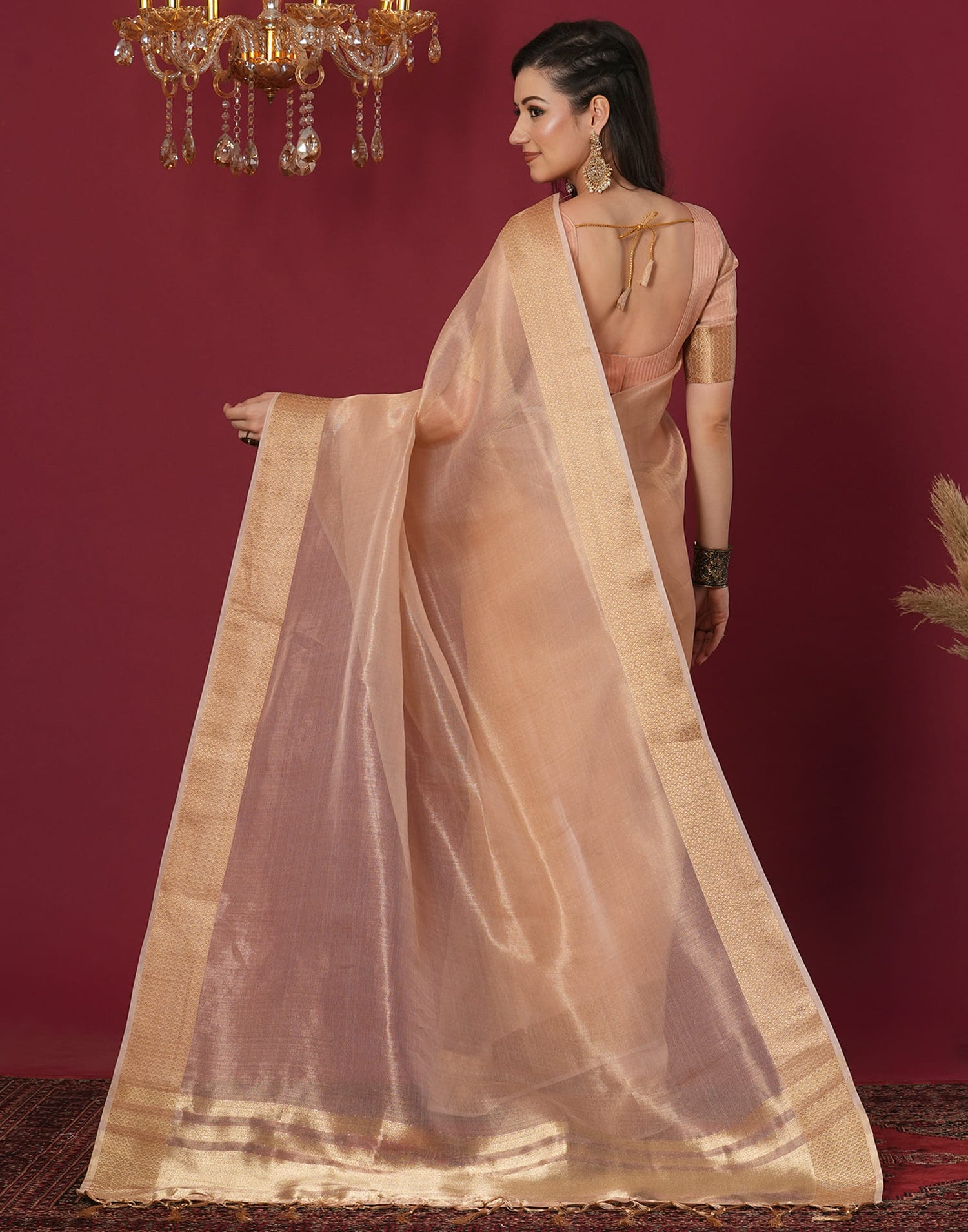 Cream Organza Weaving Mangalagiri Saree