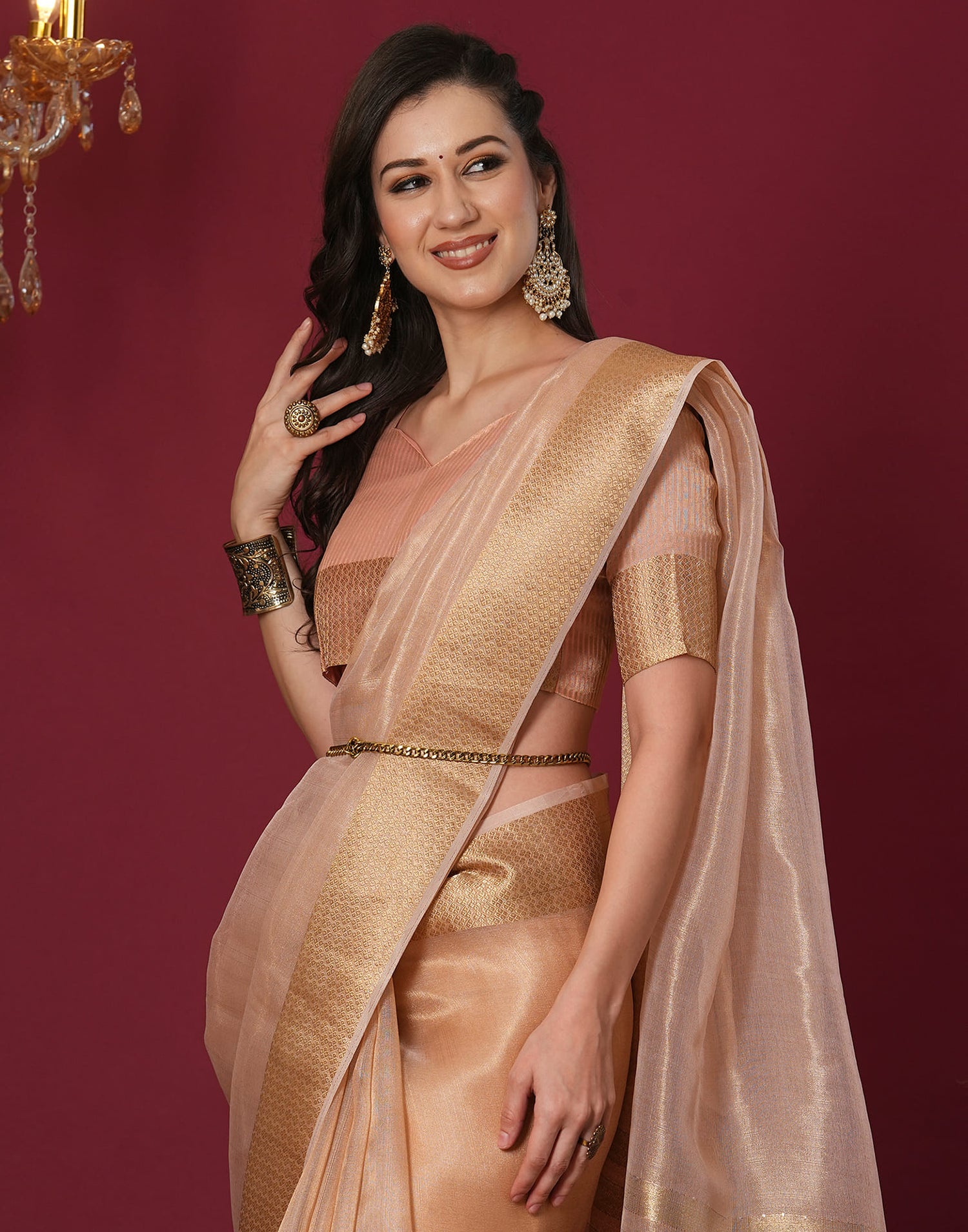 Cream Organza Weaving Mangalagiri Saree