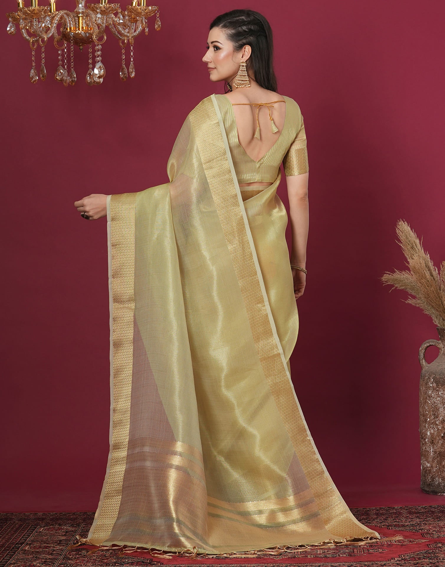 Tea Green Organza Weaving Mangalagiri Saree