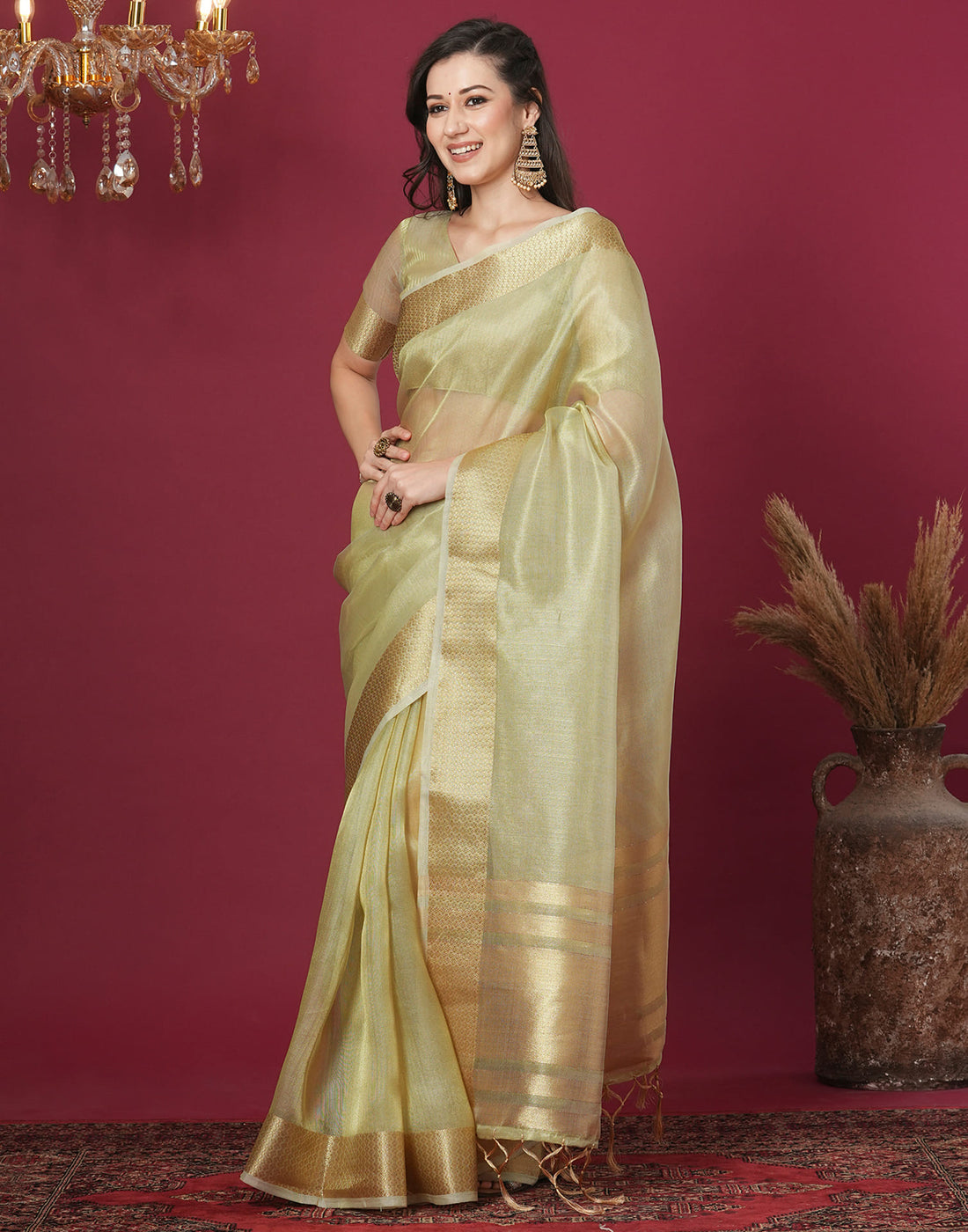 Light Green Organza Woven Saree