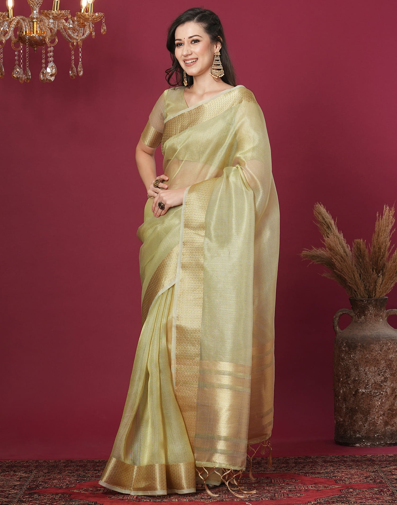 Tea Green Organza Weaving Mangalagiri Saree