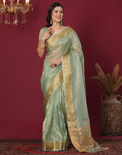 Pista Green Organza Weaving Mangalagiri Saree