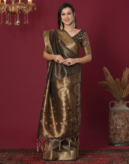 Brown Organza Weaving Mangalagiri Saree