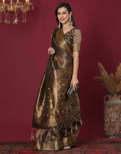 Brown Organza Weaving Mangalagiri Saree