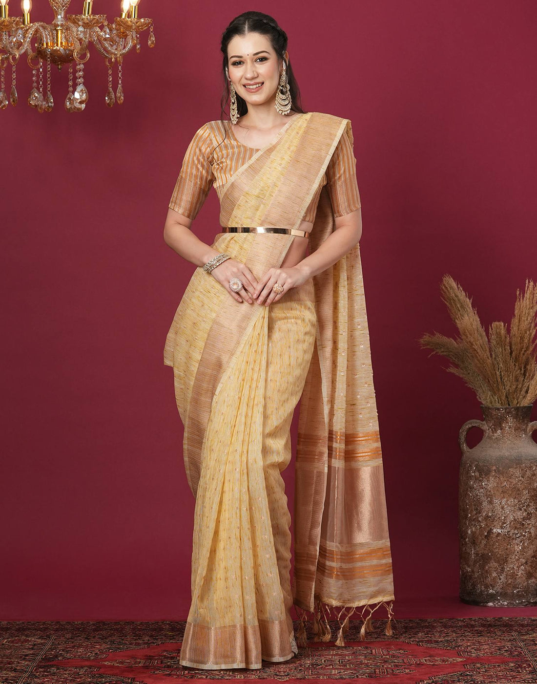 Mustard Yellow Cotton Weaving Mangalagiri Saree