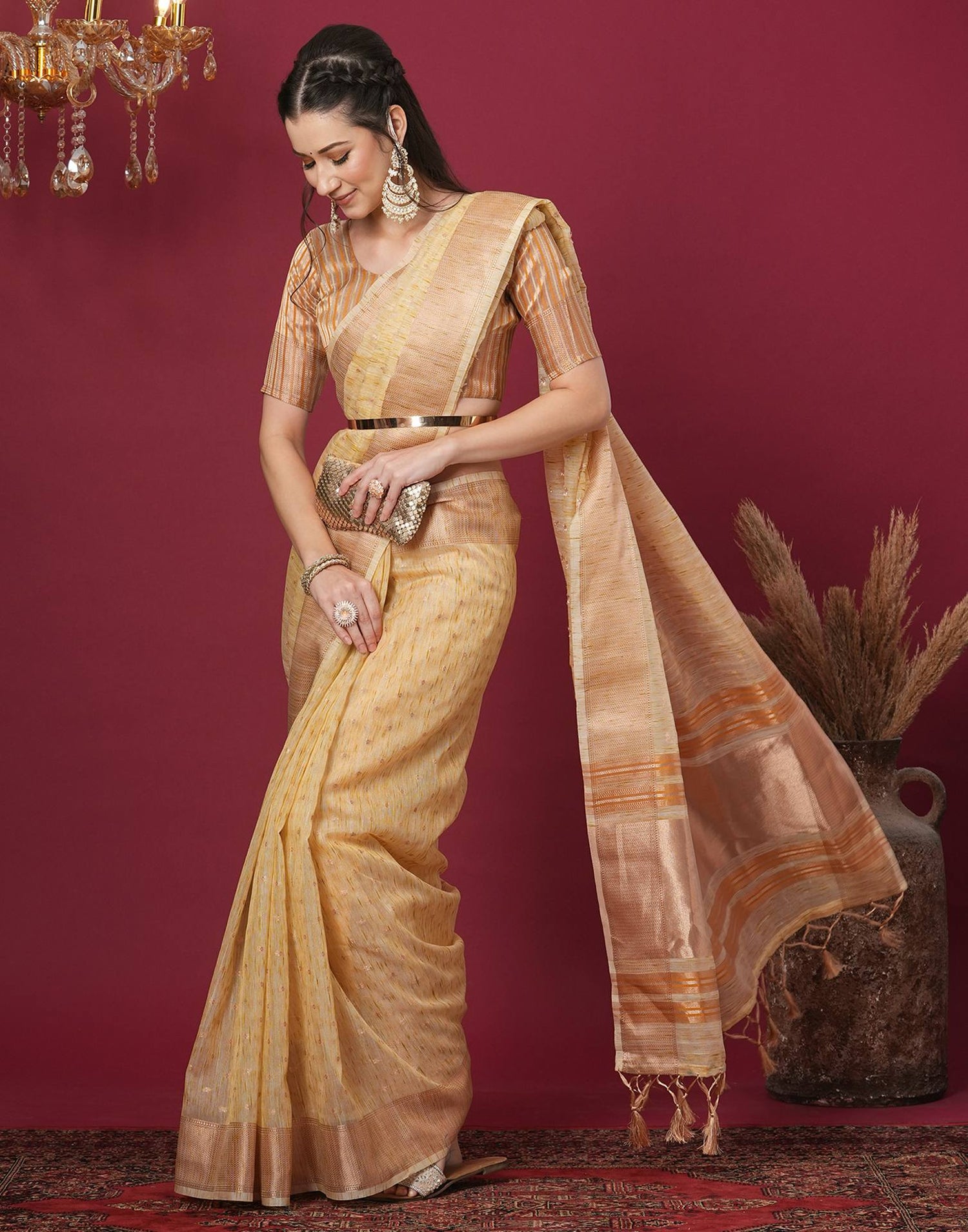 Mustard Yellow Cotton Weaving Mangalagiri Saree