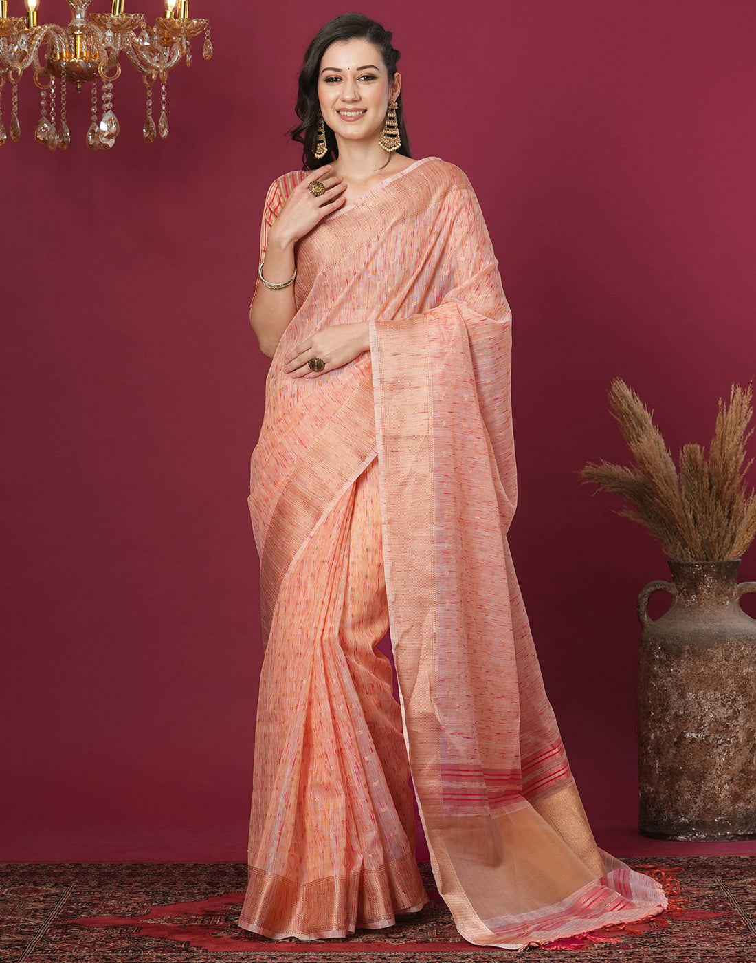 Pink Cotton Weaving Mangalagiri Saree