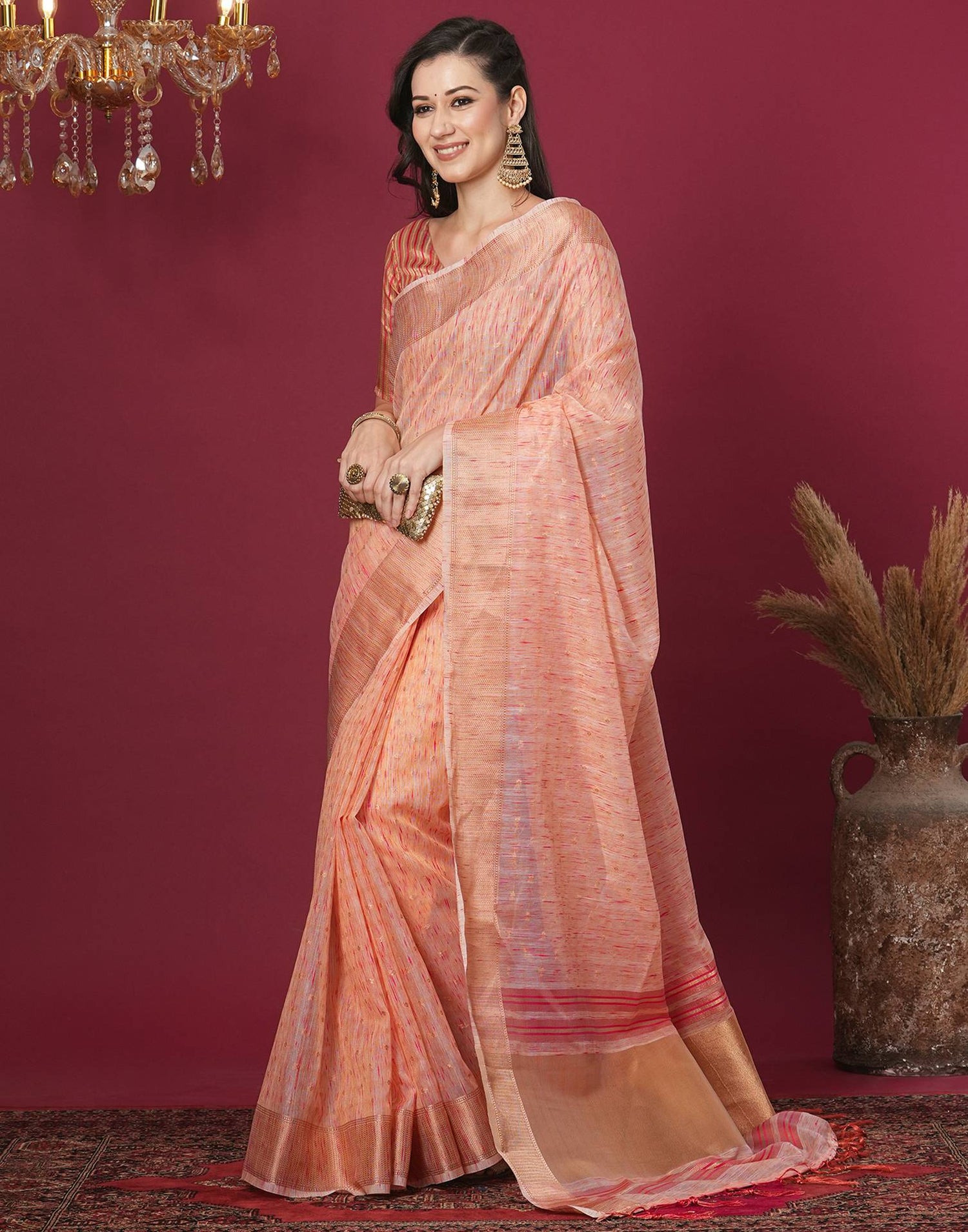 Pink Cotton Weaving Mangalagiri Saree