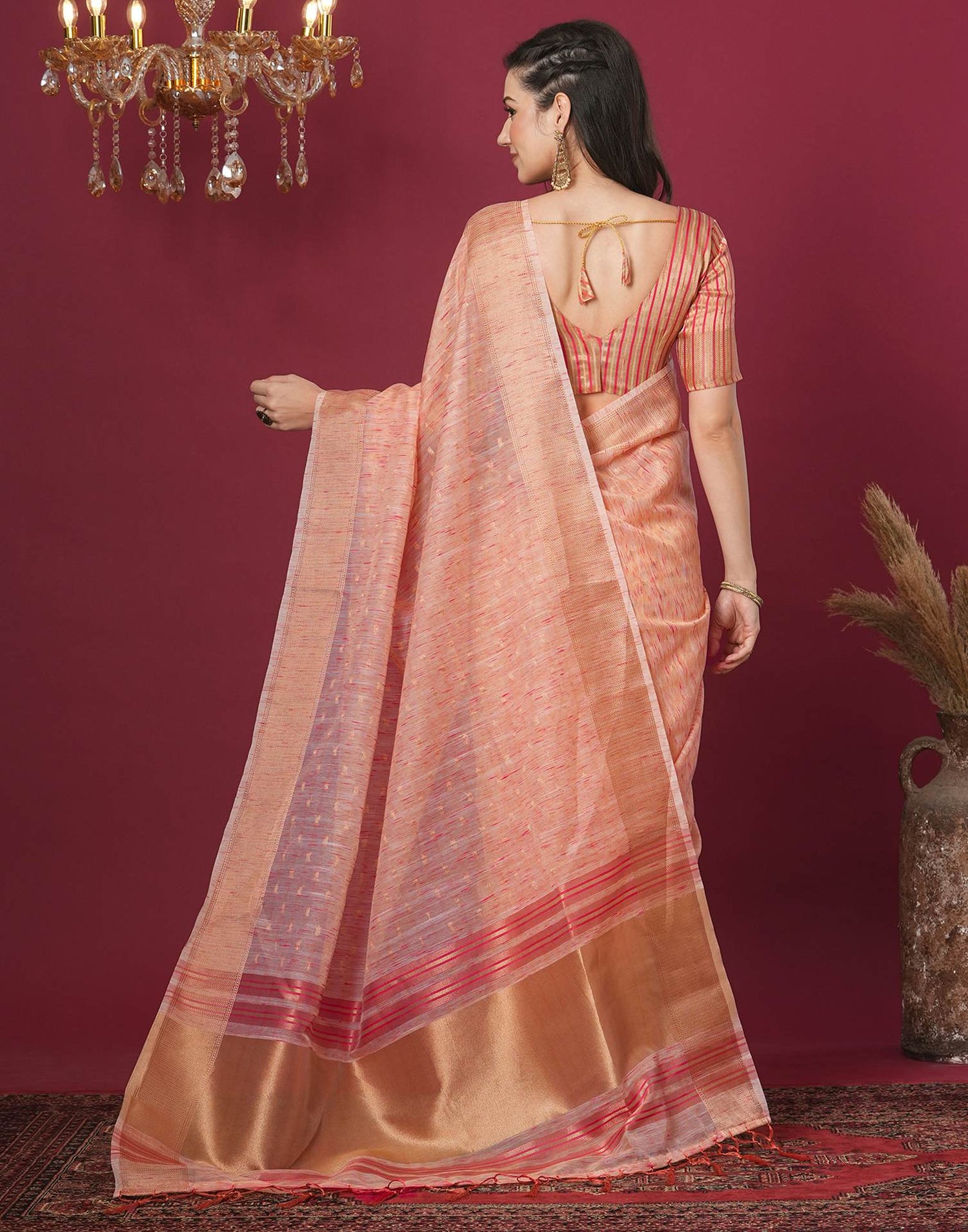 Pink Cotton Weaving Mangalagiri Saree