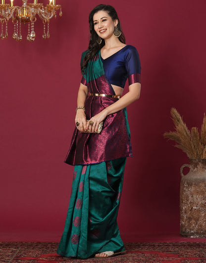 Teal Green Silk Blend Woven Saree