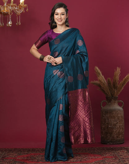 Blue Silk Blend Woven Woven Saree