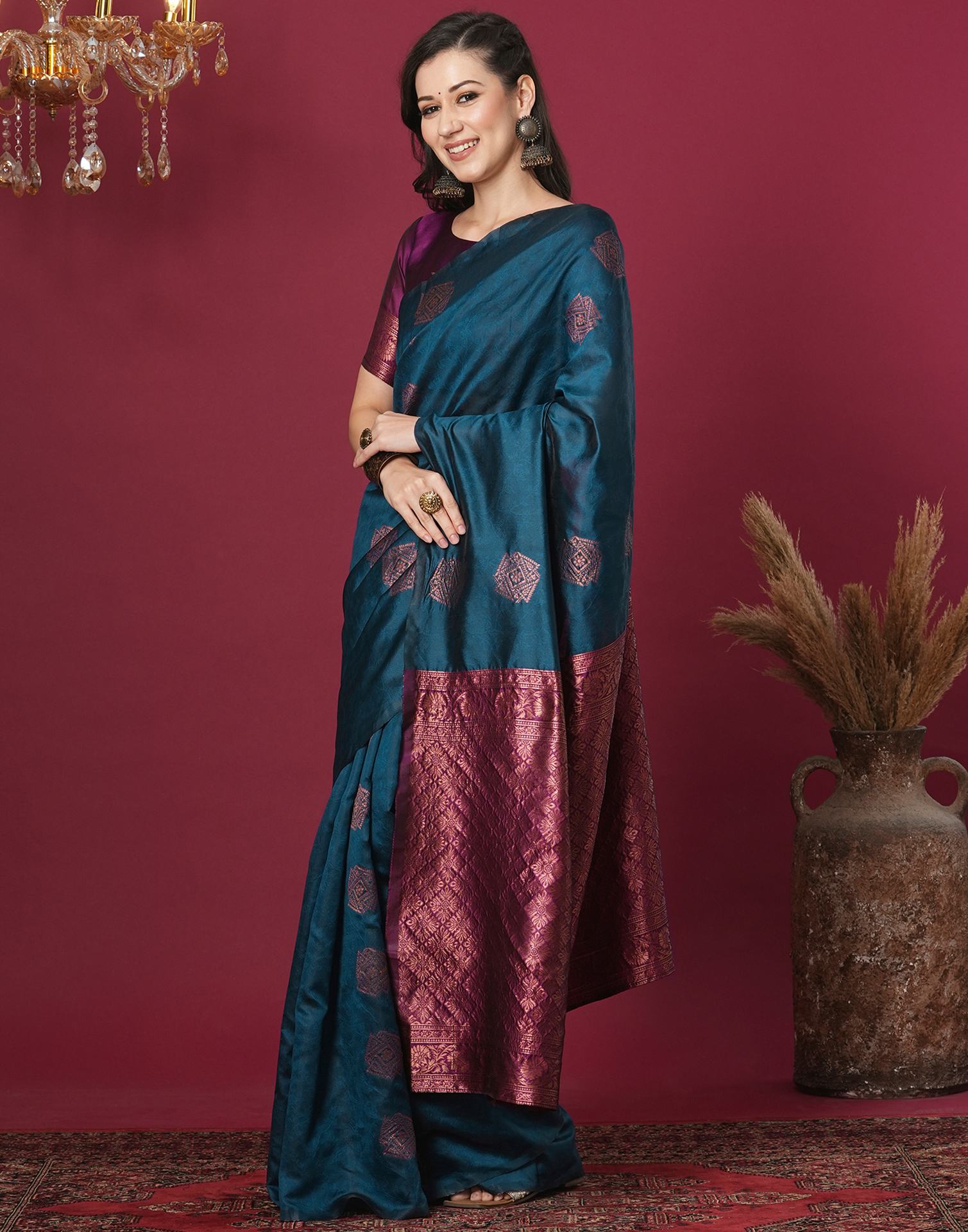 Blue Silk Blend Woven Woven Saree