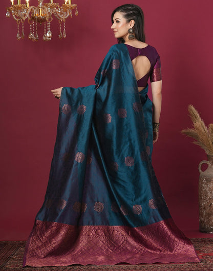 Blue Silk Blend Woven Woven Saree