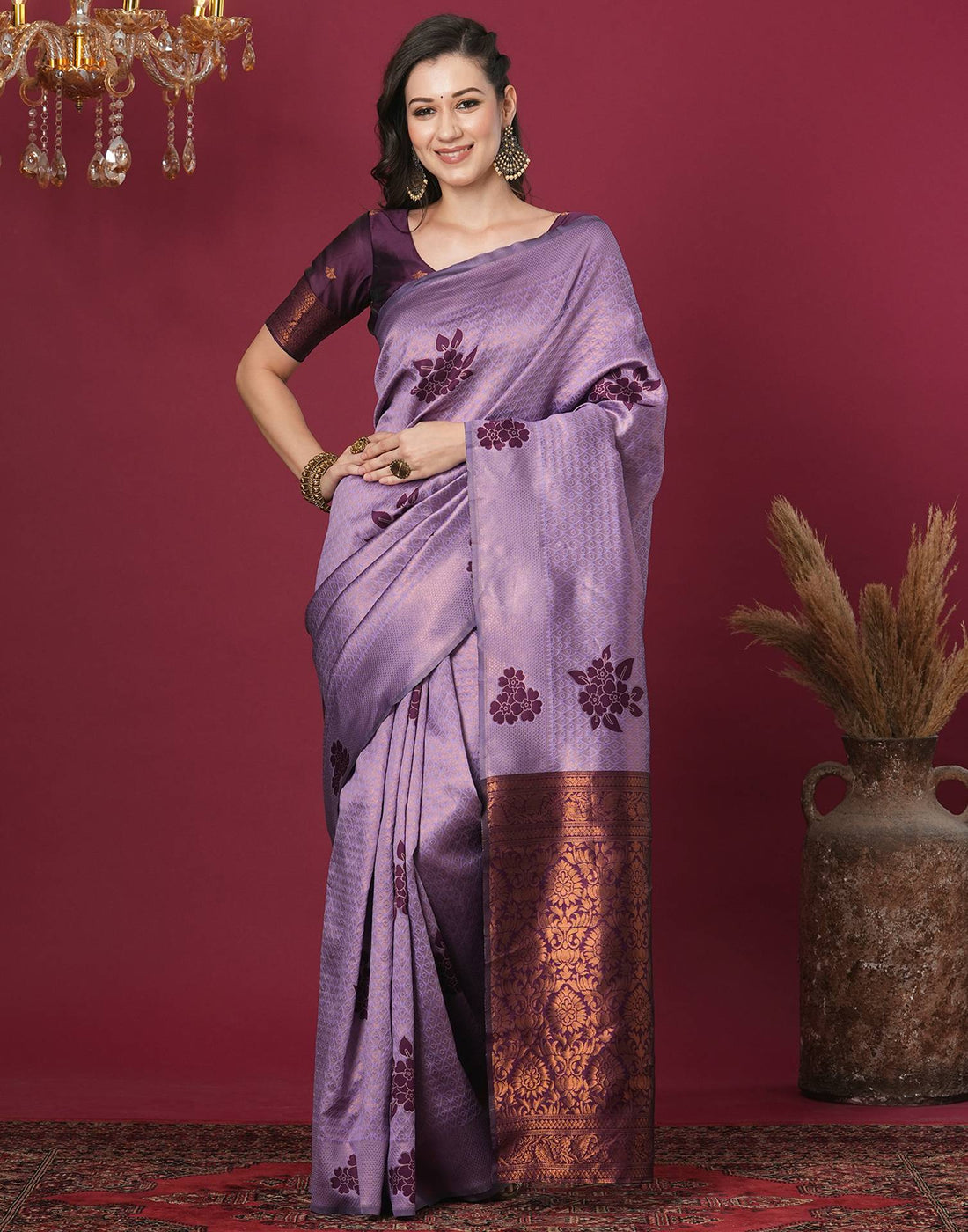 Lavender Silk Blend Woven Woven Saree