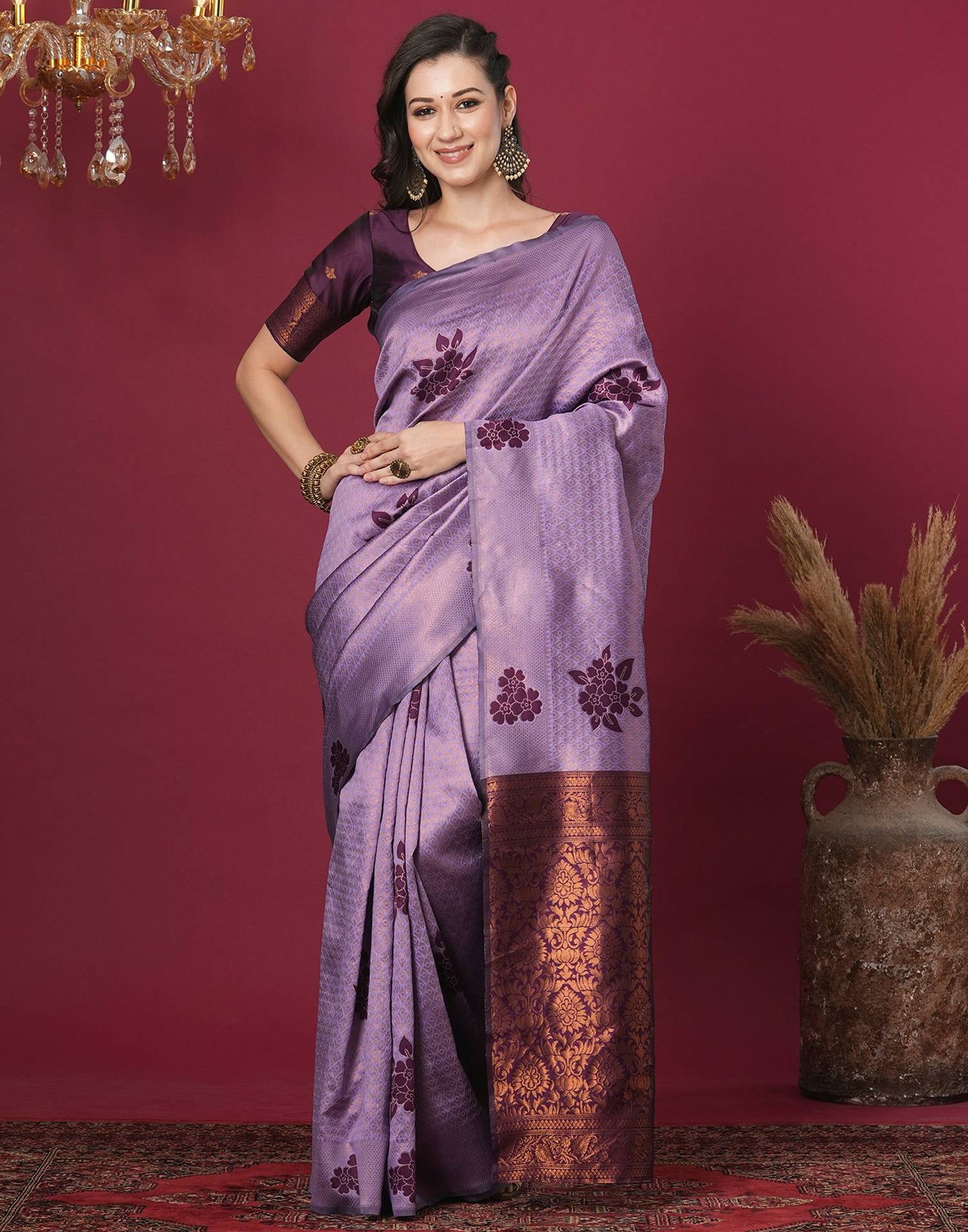 Lavender Silk Blend Woven Woven Saree