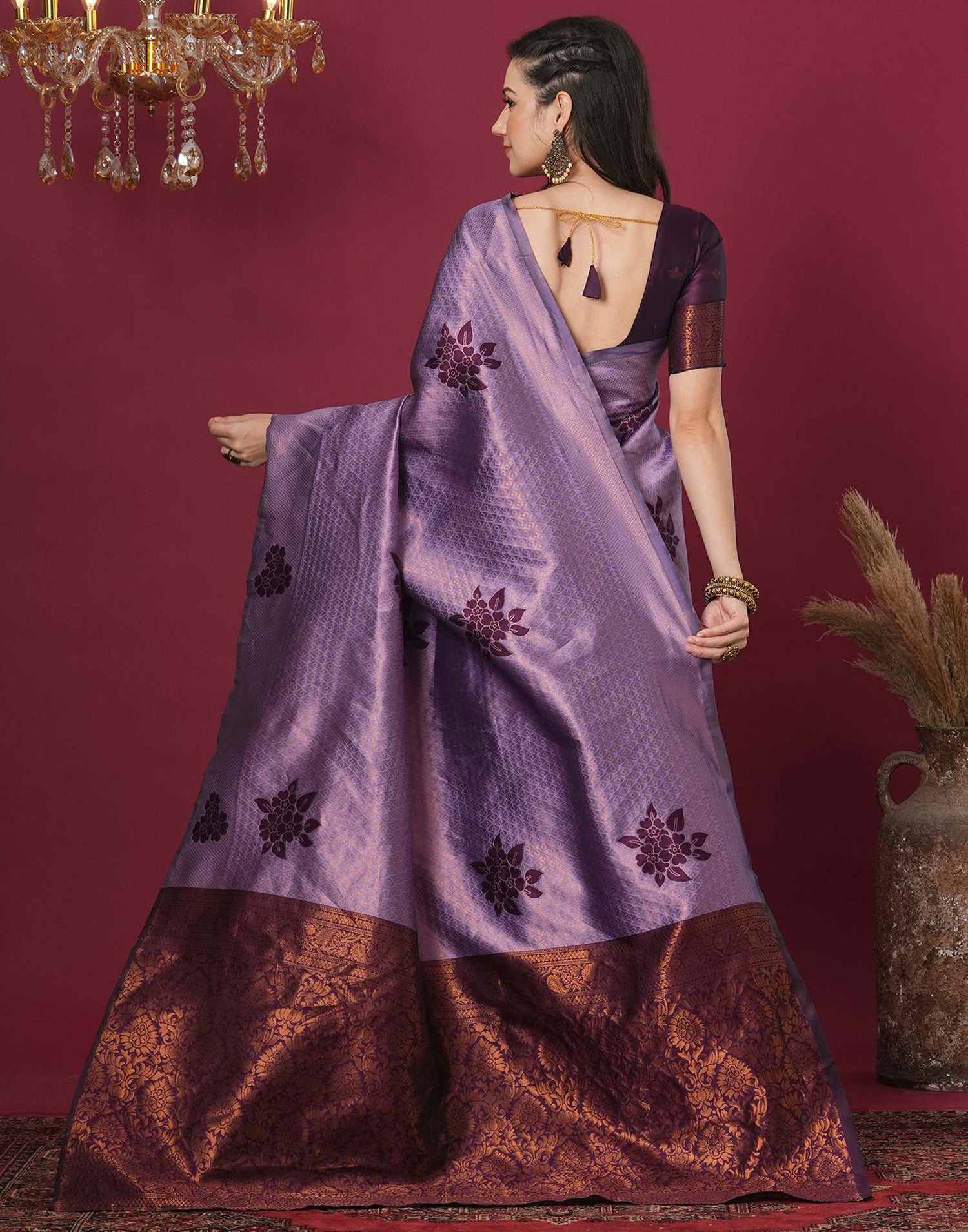 Lavender Silk Blend Woven Woven Saree