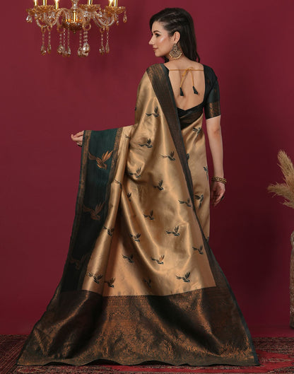 Beige Silk Blend Woven Woven Saree