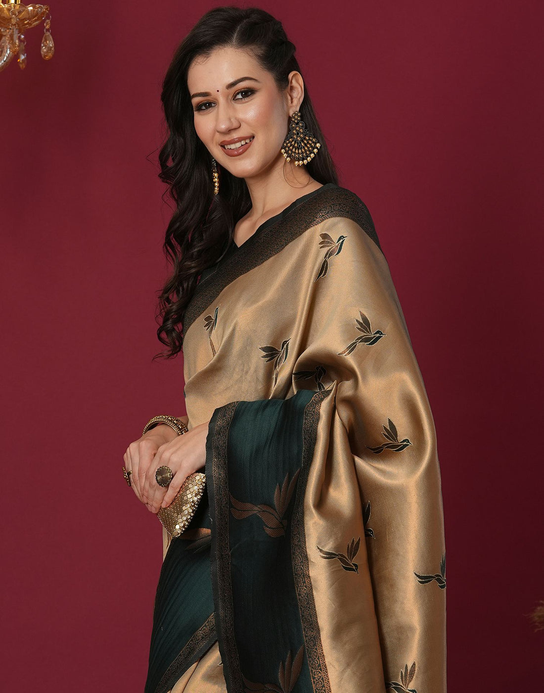 Beige Silk Blend Woven Saree