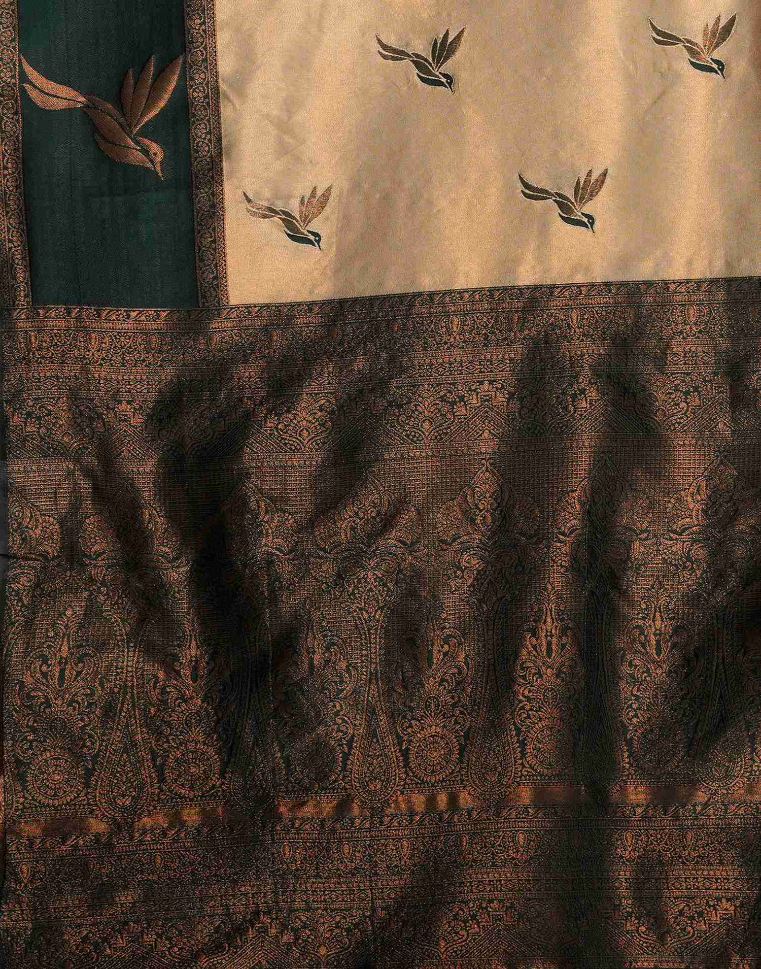 Beige Silk Blend Woven Woven Saree