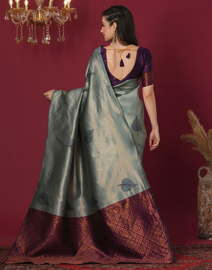 Grey Silk Blend Woven Woven Saree