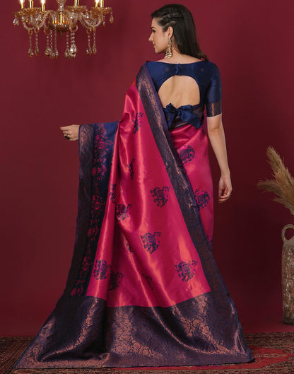 Pink Silk Blend Woven Woven Saree