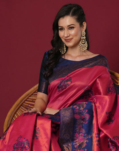 Pink Silk Blend Woven Woven Saree