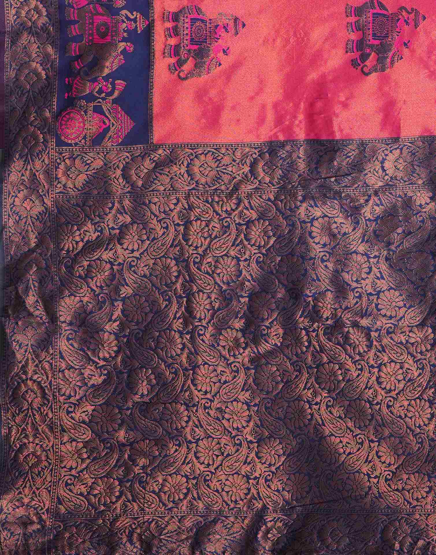 Pink Silk Blend Woven Woven Saree