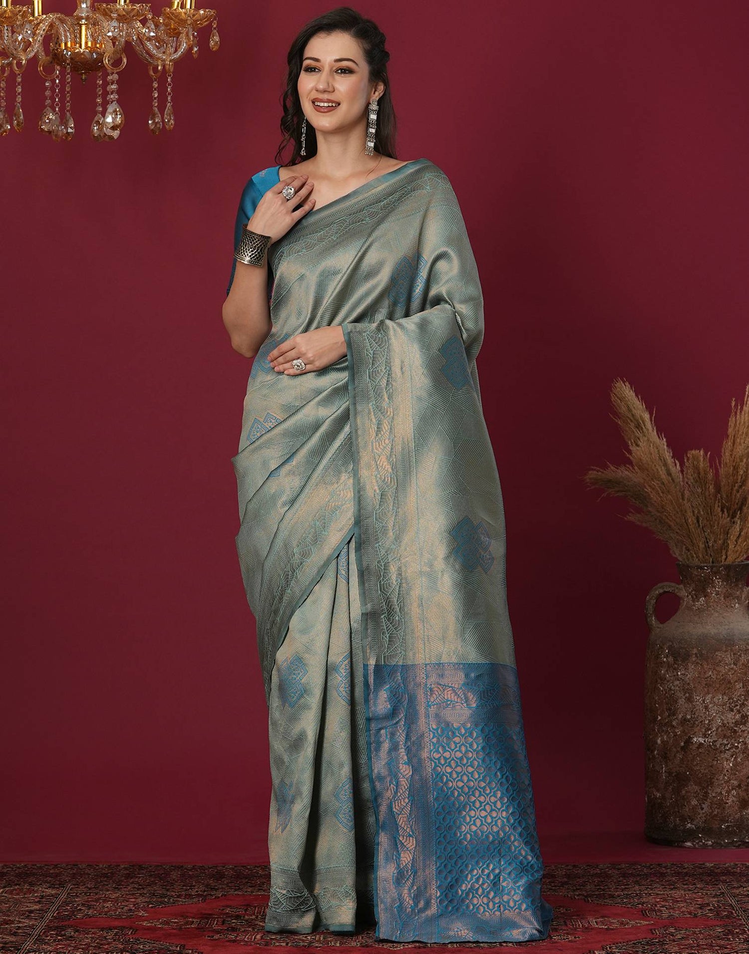 Blue Silk Blend Woven Woven Saree