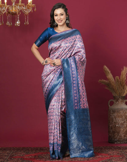 Pink Silk Blend Woven Woven Saree