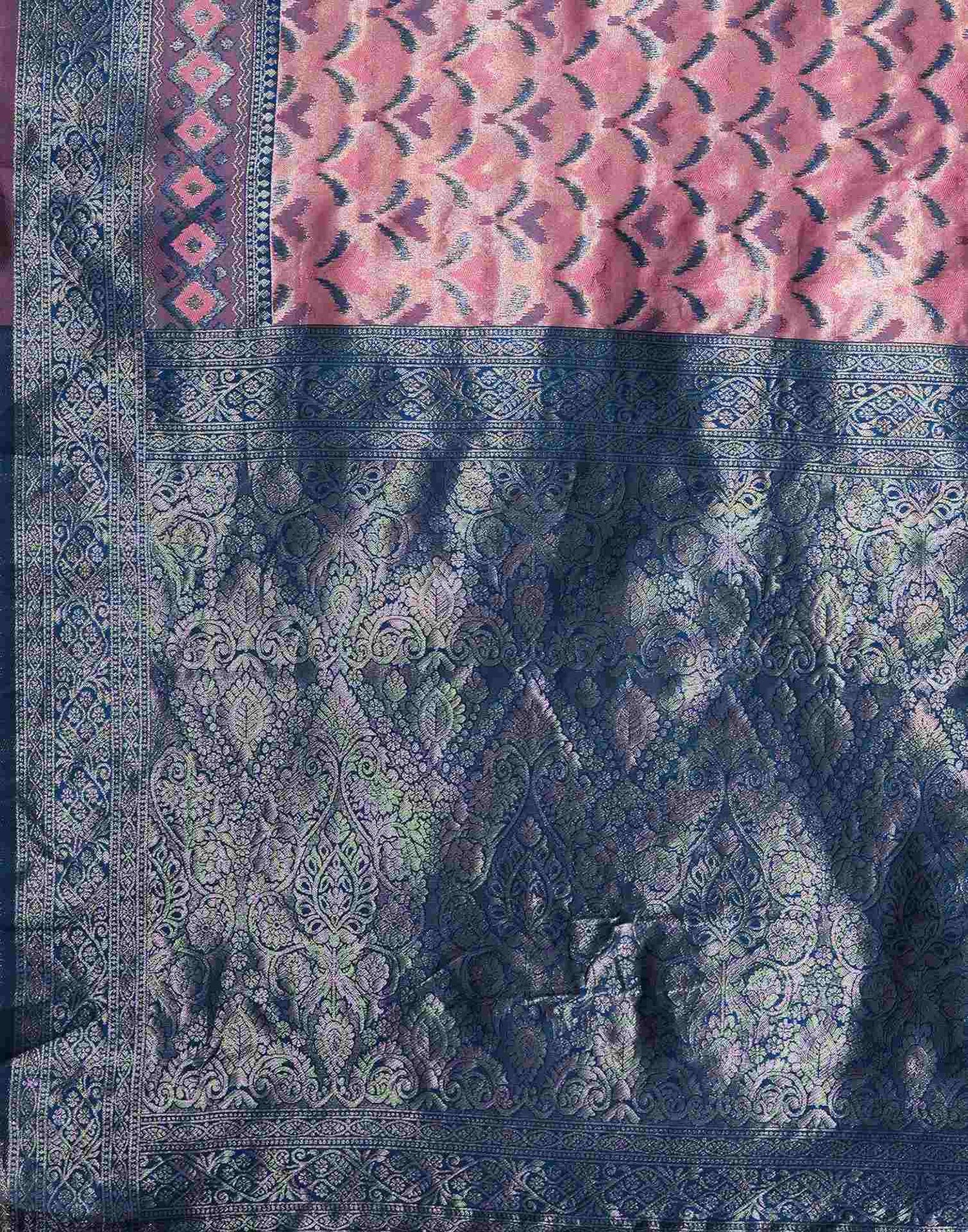 Pink Silk Blend Woven Woven Saree