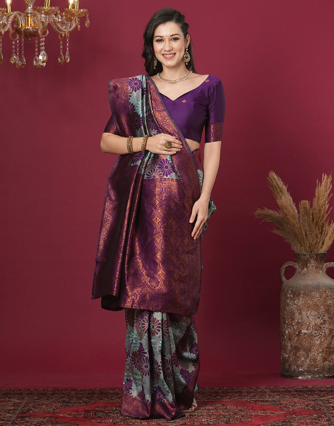 Blue Silk Blend Woven Woven Saree