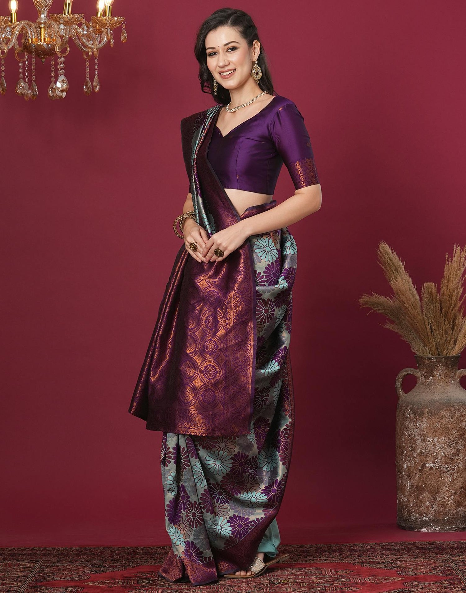 Blue Silk Blend Woven Woven Saree