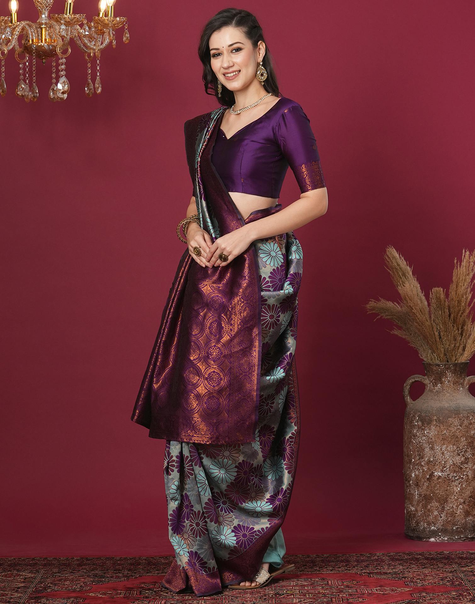 Blue Silk Blend Woven Woven Saree