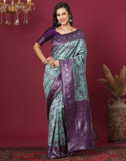 Blue Silk Blend Woven Woven Saree