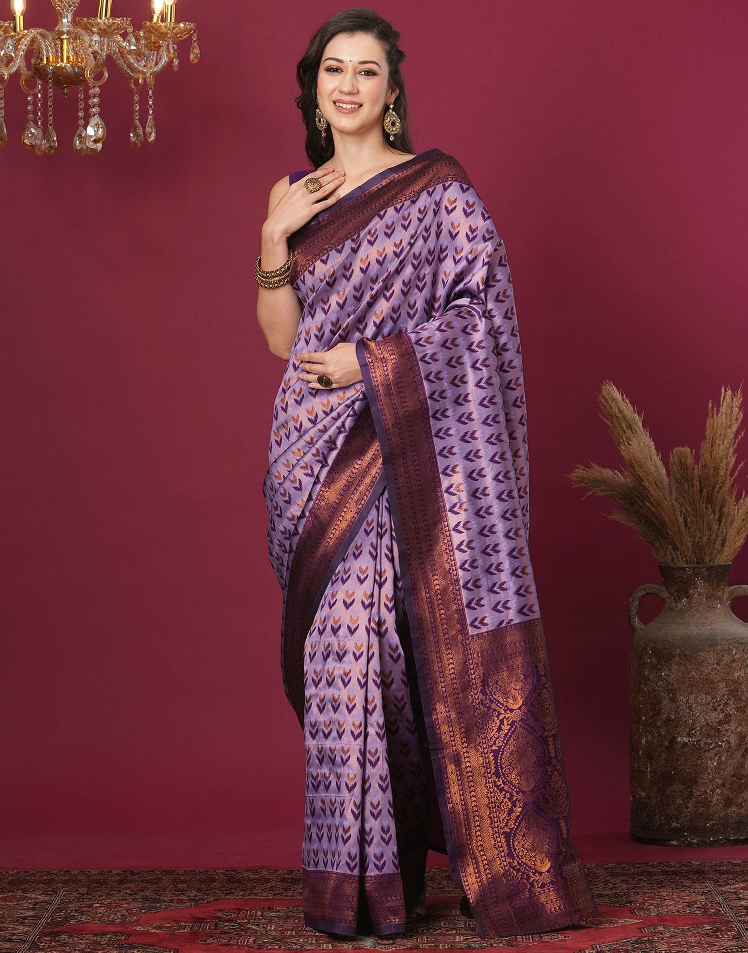 Lavender Silk Blend Woven Woven Saree