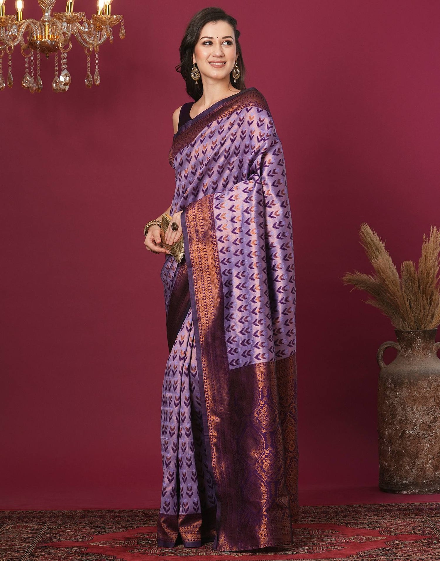 Lavender Silk Blend Woven Woven Saree