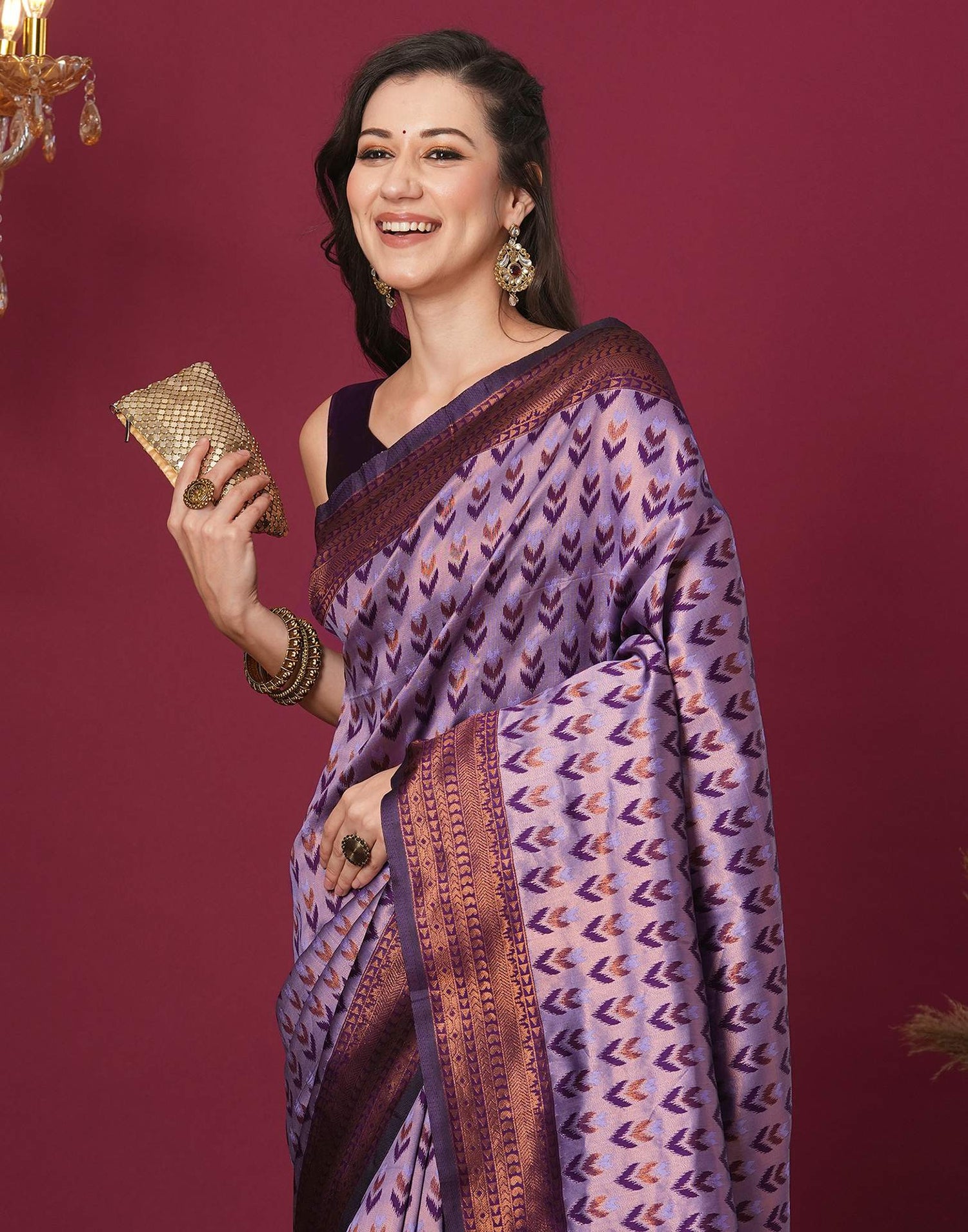 Lavender Silk Blend Woven Woven Saree