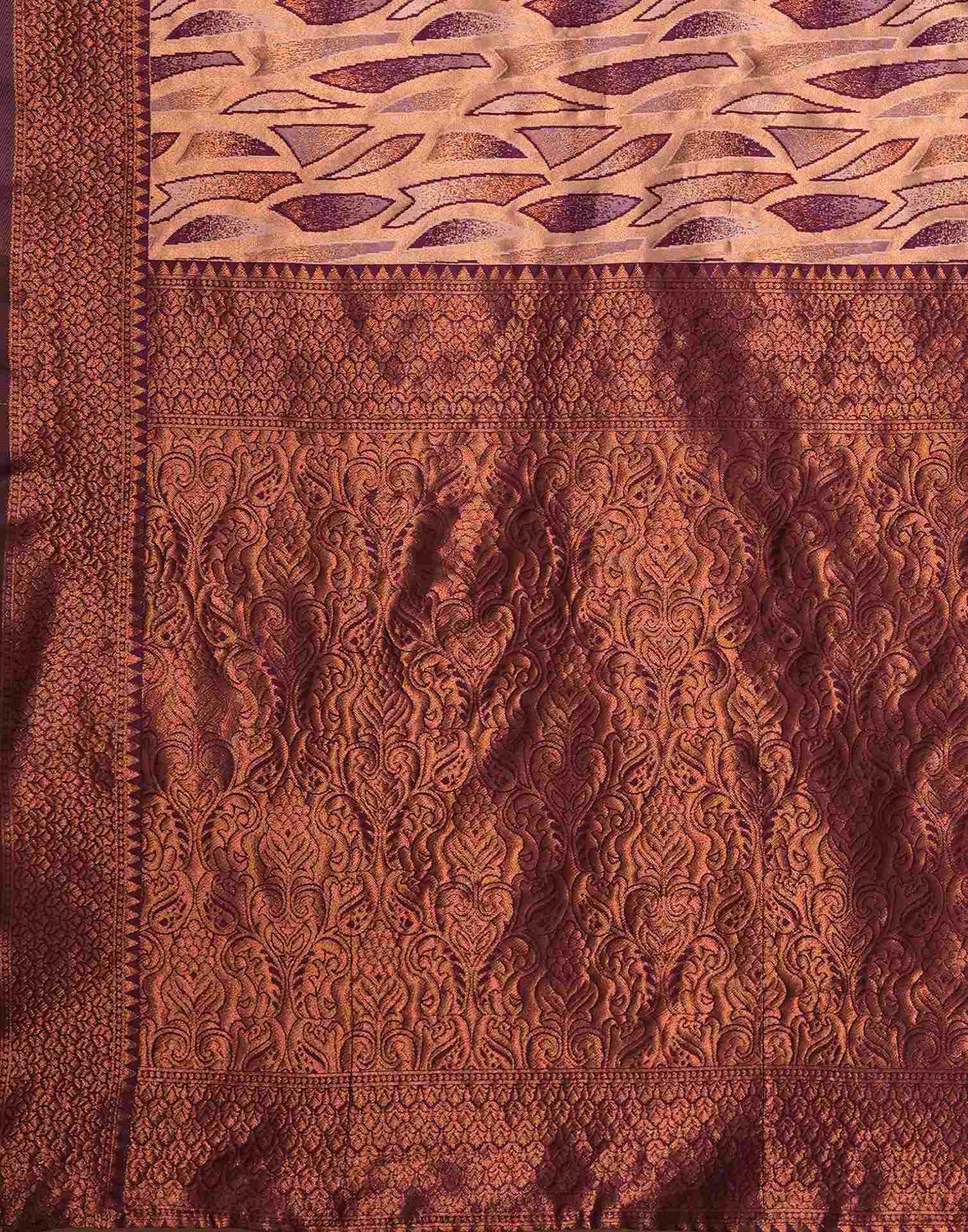 Brown Silk Blend Woven Woven Saree