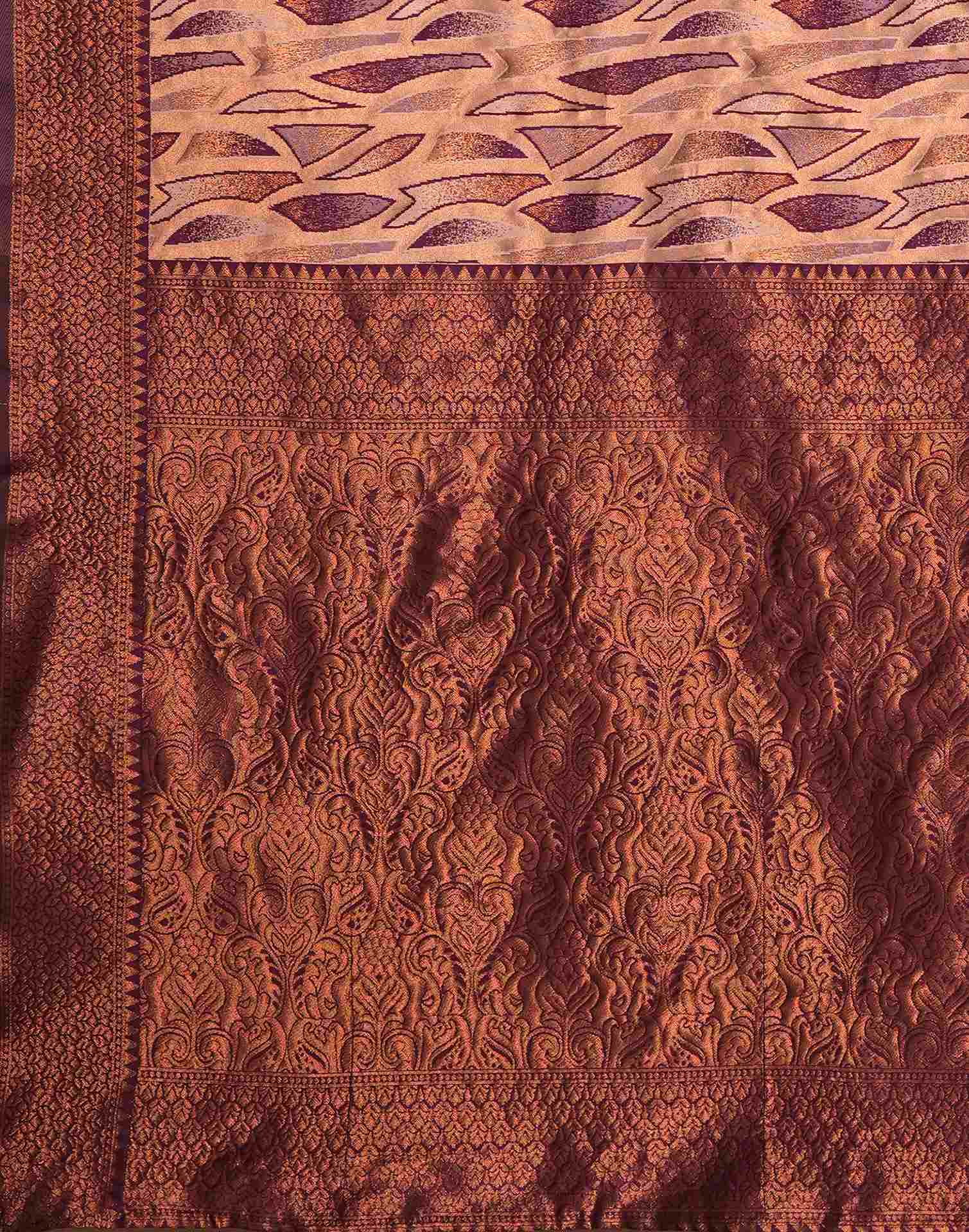 Brown Silk Blend Woven Woven Saree