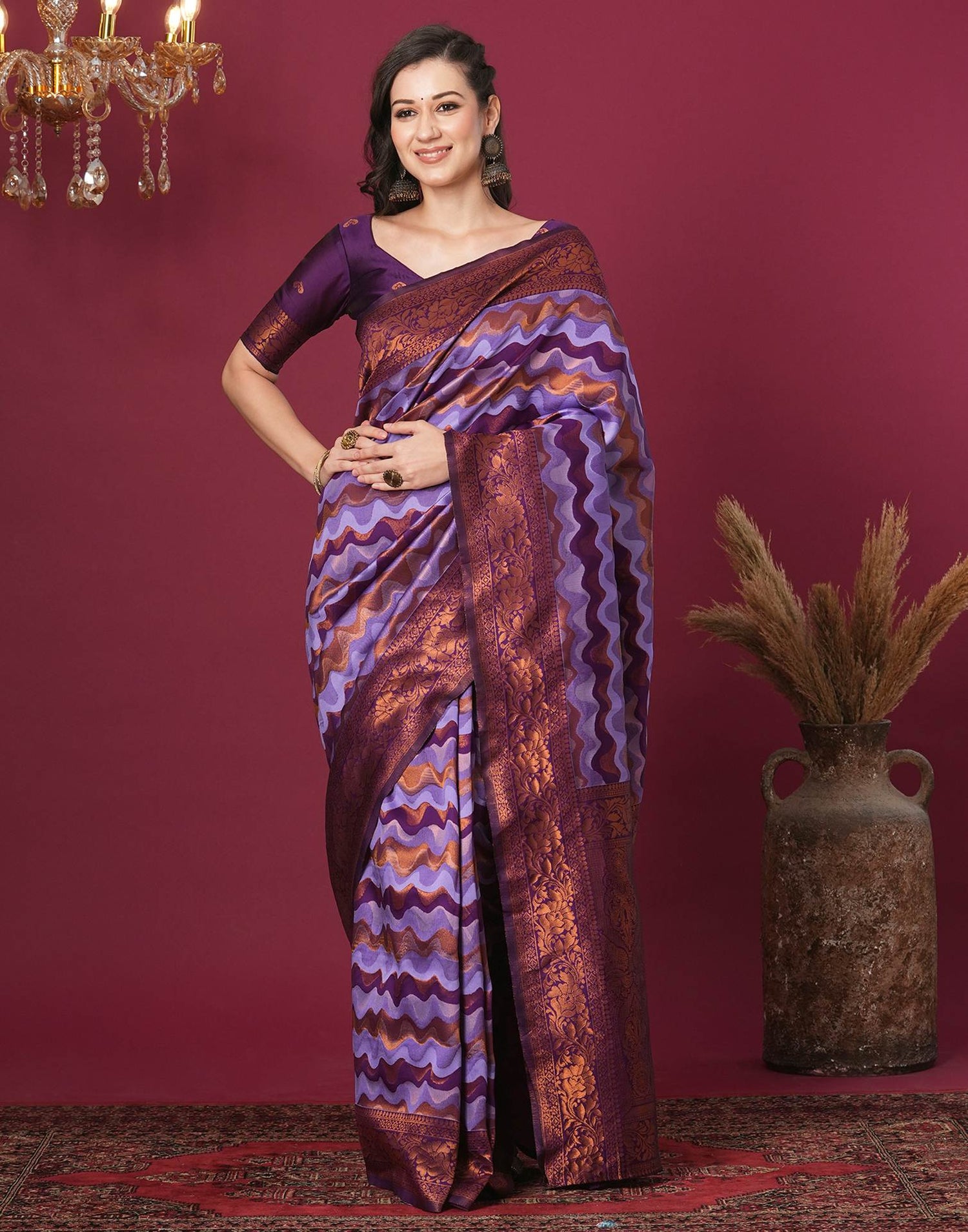 Lavender Silk Blend Woven Woven Saree