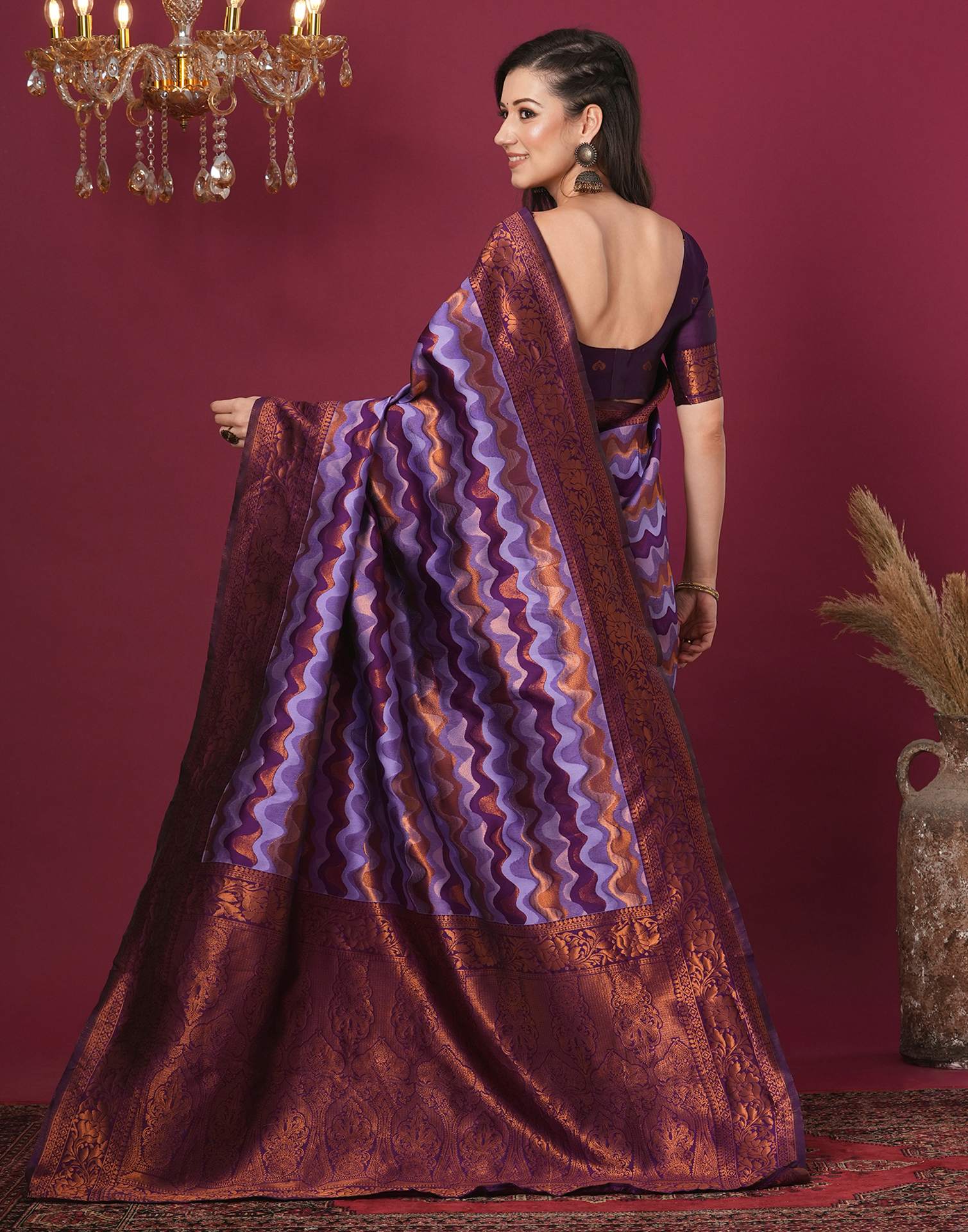 Lavender Silk Blend Woven Woven Saree