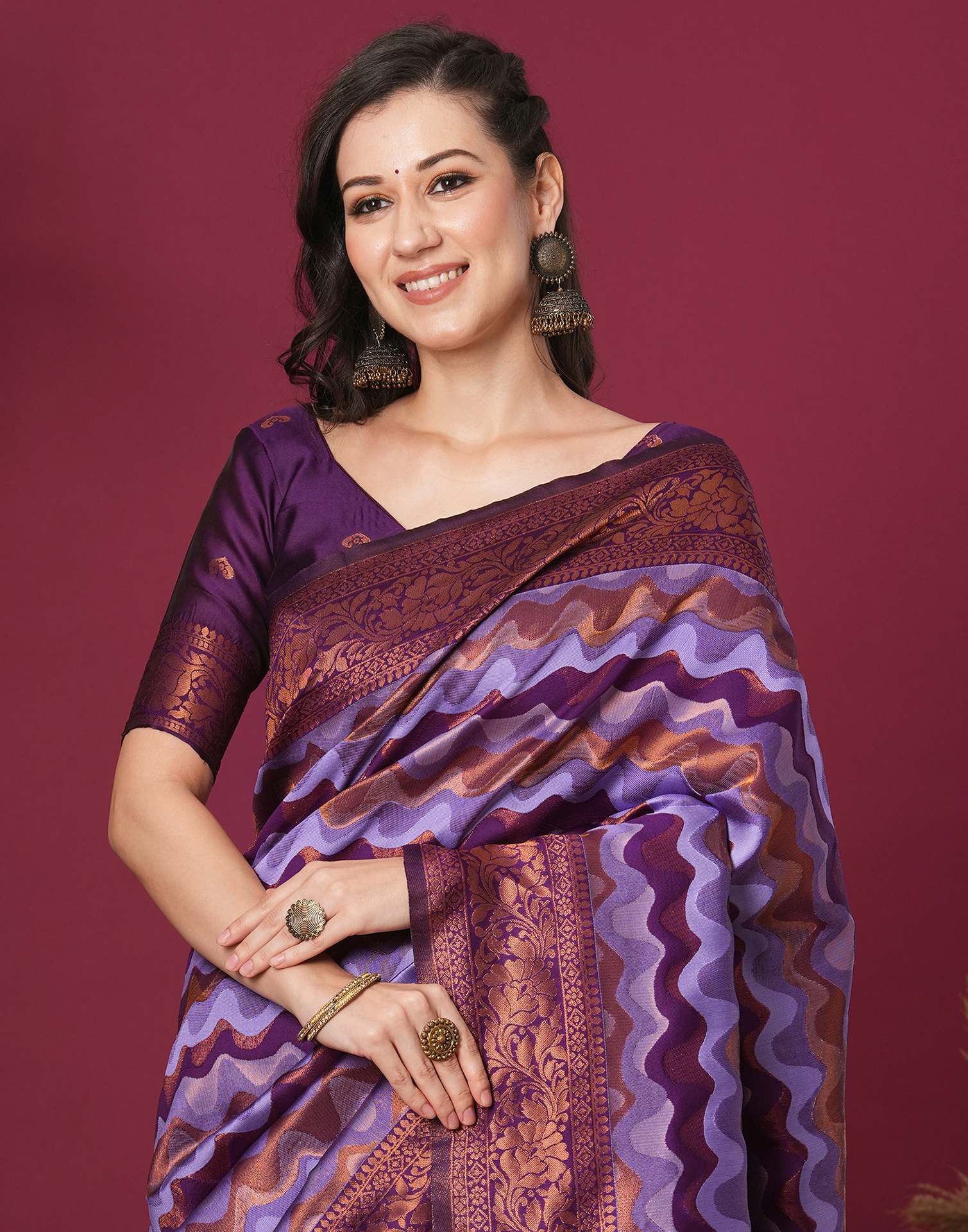 Lavender Silk Blend Woven Woven Saree