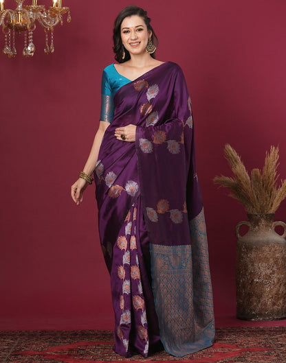 Wine Silk Blend Woven Woven Saree