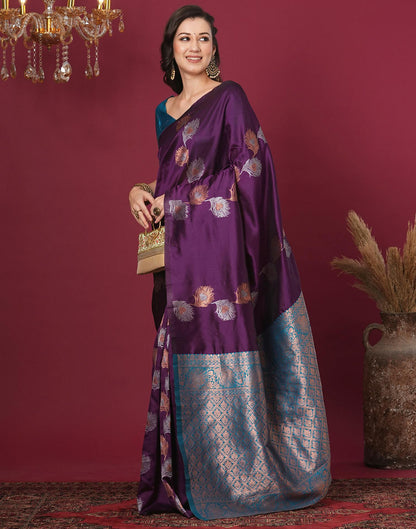 Wine Silk Blend Woven Woven Saree