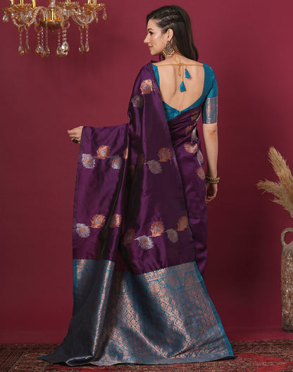 Wine Silk Blend Woven Woven Saree