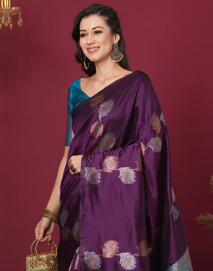 Wine Silk Blend Woven Woven Saree